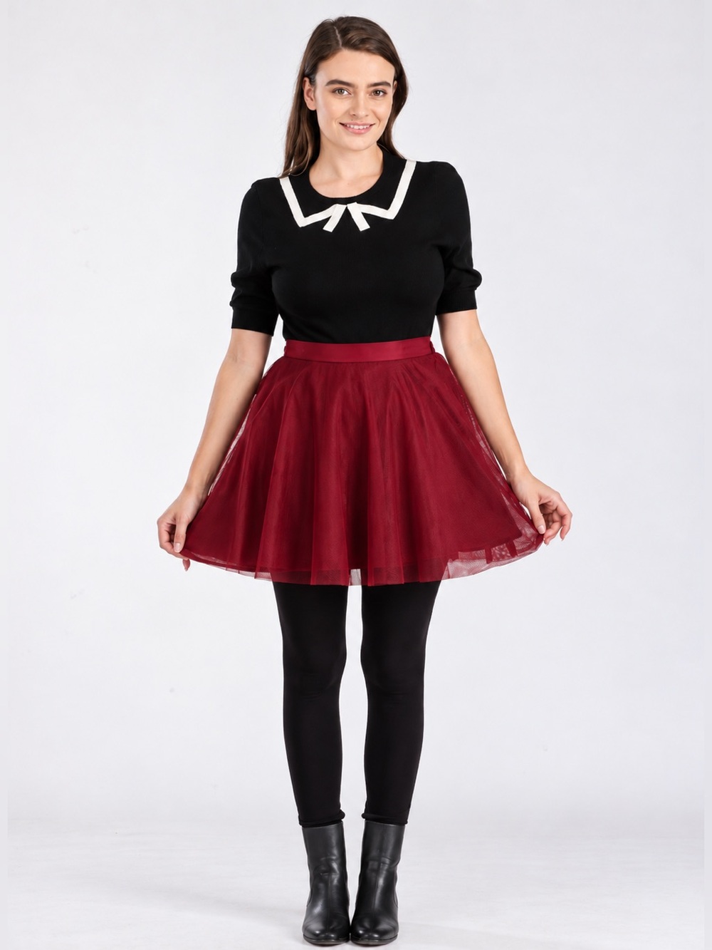 TULIP B | Wine Tulle A-Line Skirt